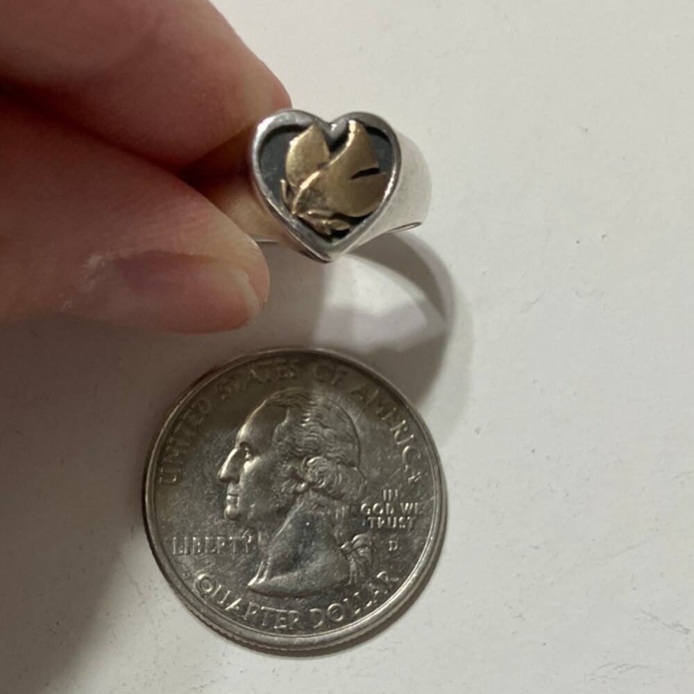 JAMES AVERY RETIRED DOVE HEART STERLING AND 14K GOLD RING - Picture 6 of 7